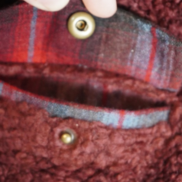 Pendleton Fuzzy Fleece Jacket Burgundy Plaid Pocket Full Zip Medium - Picture 5 of 10